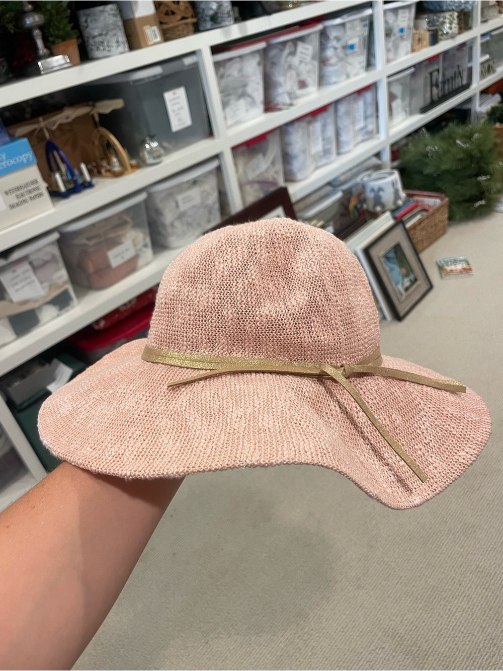Falls Creek Blush Pink Wide-Brim Sun Hat with Gold Band